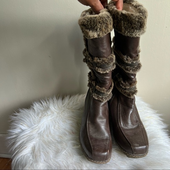 DPN Collection brown fur lined wedge boots shoes 10M - Picture 14 of 14